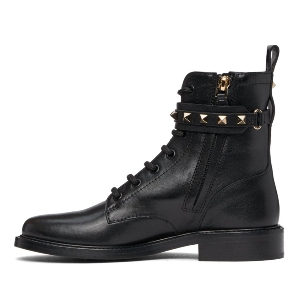 NWT Valentino Garavani Black Leather Ankle Boots Rockstud Buckle Strap Sz 36.5